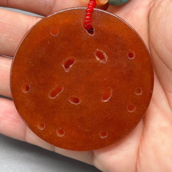 Turquoise Carnelian Agate Necklace Genuine Stone Beads Carved Pendant Statement - Picture 8 of 13